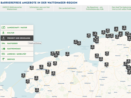 Übersichtskarte mit barrierefreien Angeboten in der Wattenmeerregion